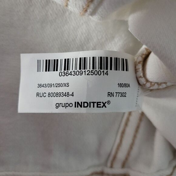 NEW ZARA White Contrast Topstitching Denim Jacket Turn-up Sleeves XS Boho Beachy - Picture 10 of 11